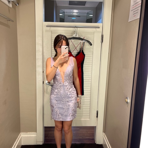 Purple Sparkly Formal Mini Dess with Flowes - Picture 3 of 3